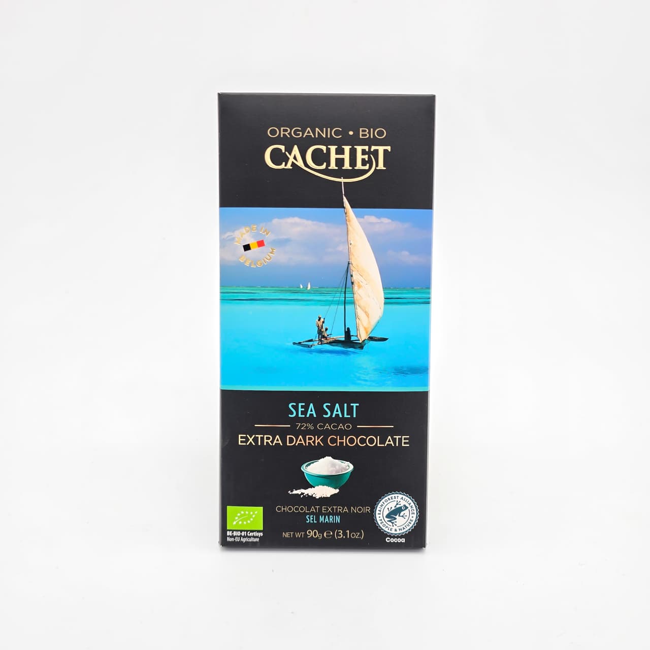 Ciocolata Organica Neagra 72% cu Sare de mare CACHET 100g